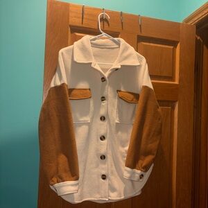 Cream and Tan Button Up Oversized Shacket Size Large